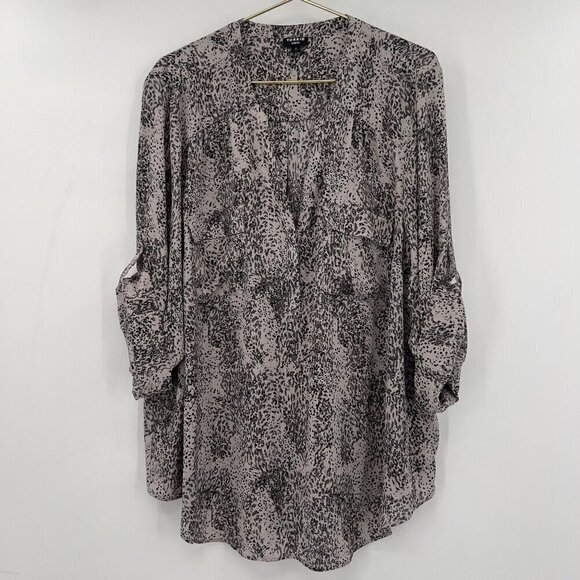 Torrid Harper Plus Women's Animal Print Tab Sleeve Gray/Black /Cream Top Size 4 - Picture 1 of 10